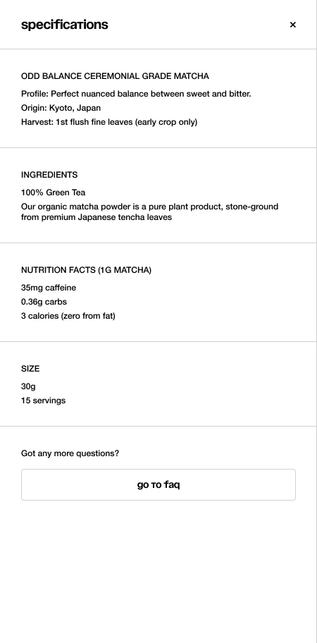 Odd Balance's product page drawer