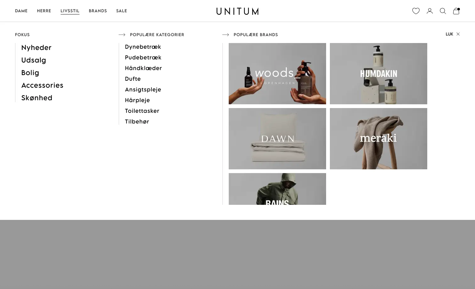 Unitum's mega menu Livstil section